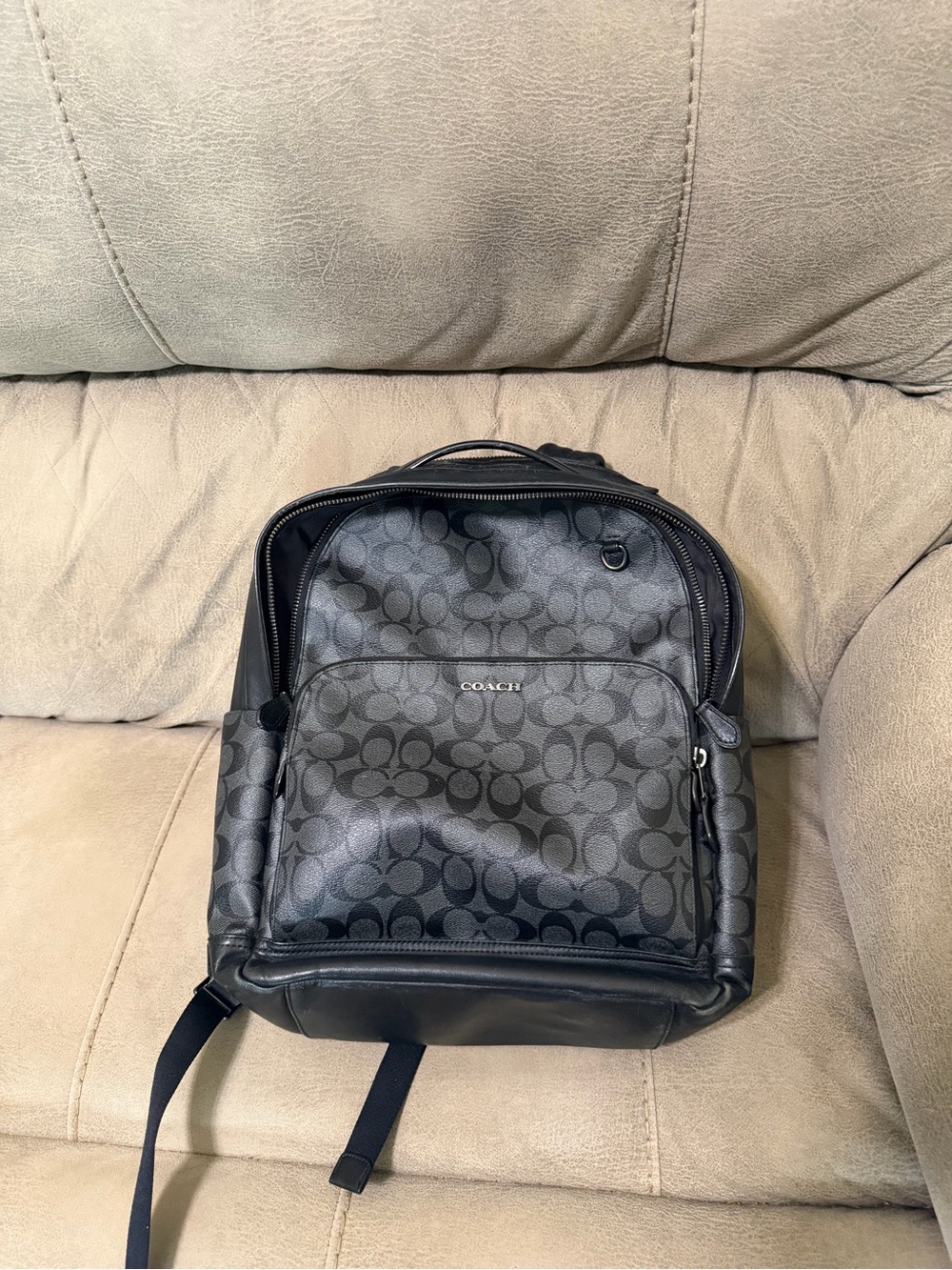 Coach Black Signature Monogram Backpack